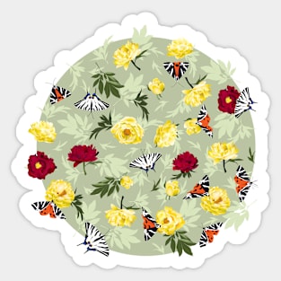 Peonies & Butterflies - light green Sticker